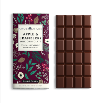 Choc Affair Apple and Cranberry Infused Milk Chocolate Bar