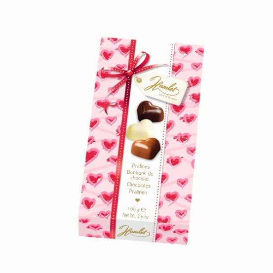 Love Hearts Gift Box (Milk, White & Dark Hazelnut Pralines) 100g