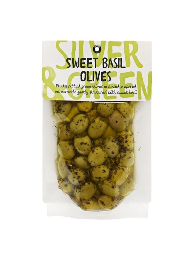 Silver & Green Sweet Basil Olives