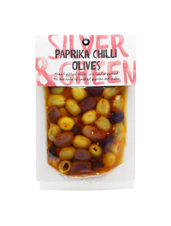 Silver & Green Paprika Chilli Olives